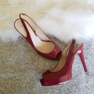 GUESS Red Peep Toe Platform Pumps